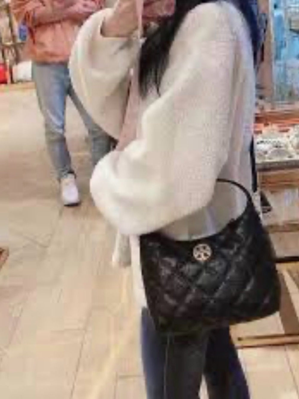 Tory Burch Quilted Black Shoulder Bag with Logo Accent